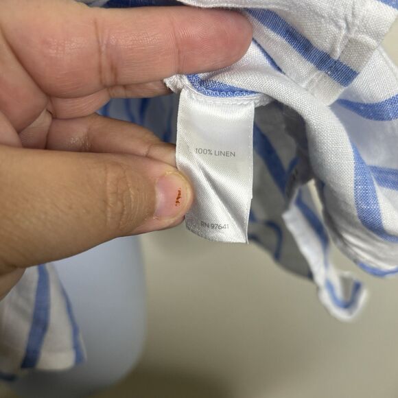 J Jill Shirt Womens Petite Medium Blue Striped Love Linen Button Long Sleeves - Picture 2 of 7